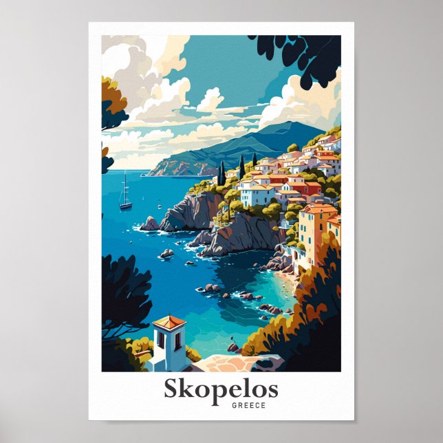 Affiche Skopelos Grèce Art Voyage Illustration Vintage (Devant)