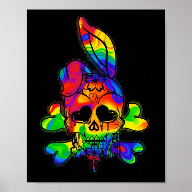 Affiche Skull lapin psychédélique Jour de Pâques (Devant)