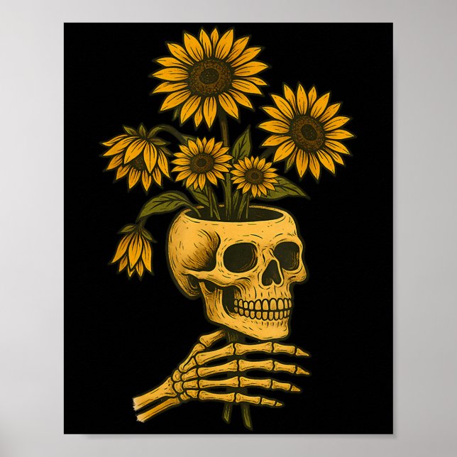 Affiche Skull Sunflowers Gothic Goth Creepy Cute Floral  (Devant)