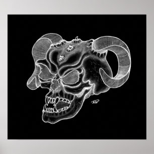 Affiche Skull Teufelschädel schwarz weiß Zeichnung