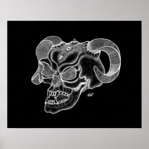 Affiche Skull Teufelschädel schwarz weiß Zeichnung
