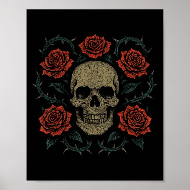 Affiche Skull With Roses Gothic Floral Dark Aesthetic Appa (Devant)