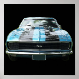 Affiche Sky blue SS Camaro avec rayures noires