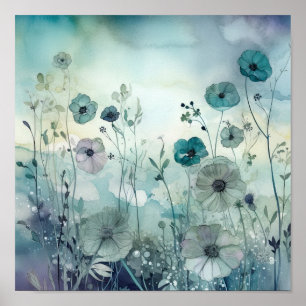Affiche Sky Blues Wild Field Flowers Art