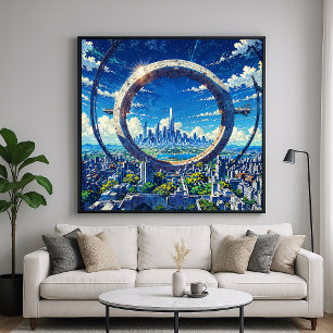 Affiche Sky Gate - Futuristic City Illustration Style Art