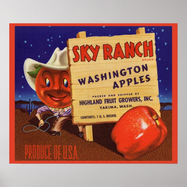 Affiche Sky Ranch Washington Apples 1940 crée le étiquette (Devant)
