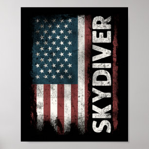 Affiche Skydiver Usa Drapeau Patriotique Vintage 4E