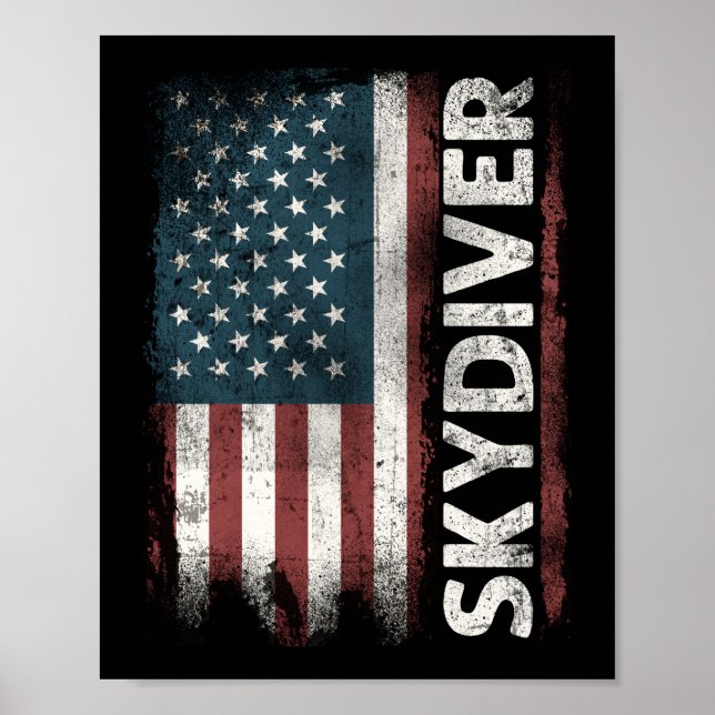 Affiche Skydiver Usa Drapeau Patriotique Vintage 4E (Devant)