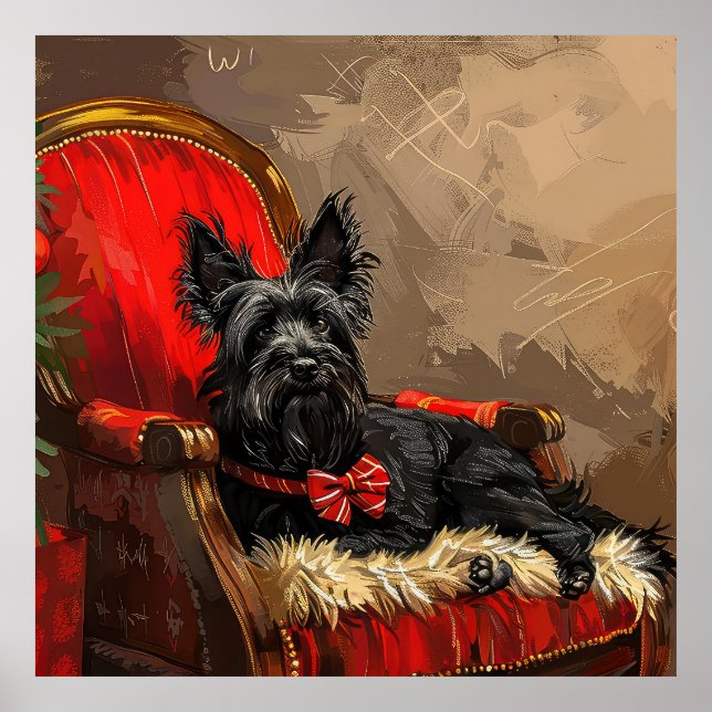 Affiche Skye Terrier Chien Festif de Noël (Devant)