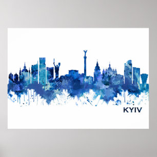 Affiche Skyline bleu Kiev Ukraine