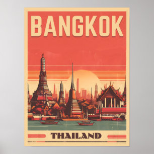 Affiche Skyline de Bangkok vintage Thaïlande cadeaux de vo