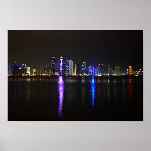 Affiche Skyline de Doha, Qatar la nuit (Devant)