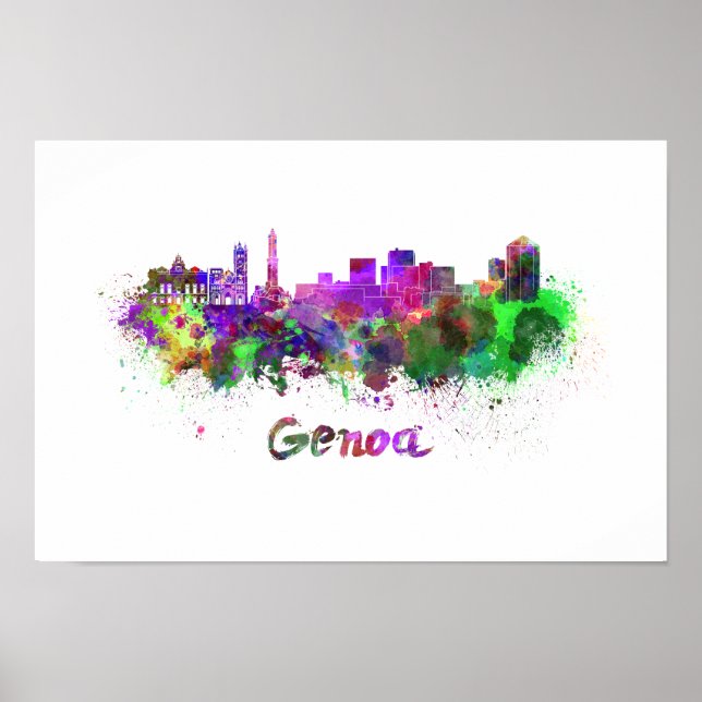 Affiche Skyline de Gênes en aquarelle (Devant)