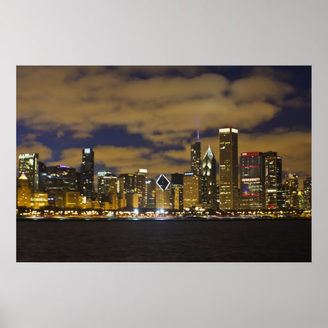 Affiche Skyline de nuit de Chicago (Devant)