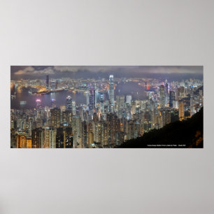 Affiche Skyline de nuit de Hong Kong depuis Victoria Peak