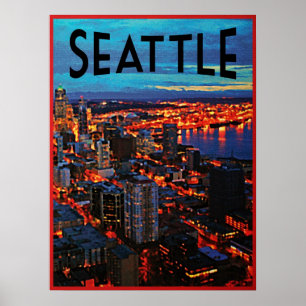 Affiche Skyline de nuit de Seattle