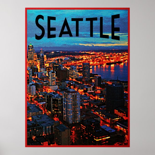 Affiche Skyline de nuit de Seattle (Devant)