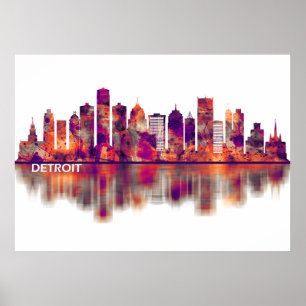 Affiche Skyline Detroit Michigan