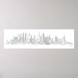 Affiche Skyline du monde (Noir + Blanc)