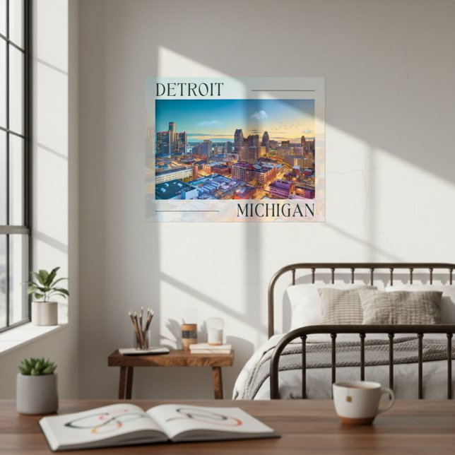 Affiche Skyline dynamique de Detroit au coucher du soleil (Vibrant Skyline of Detroit at Sunset Poster)