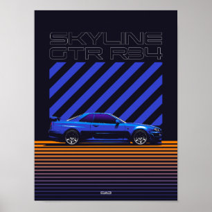 Affiche Skyline GT-R R34 Bayside Blue