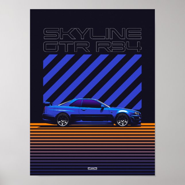 Affiche Skyline GT-R R34 Bayside Blue (Devant)