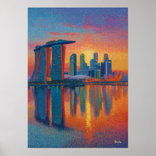 Affiche Skyline pointilliste de Marina Bay Sands à Singapo