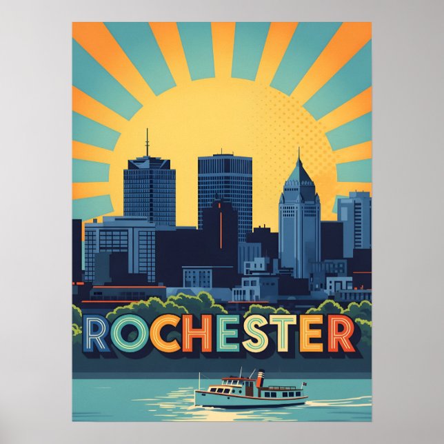 Affiche Skyline Rochester dynamique au coucher du soleil (Devant)