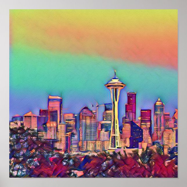 Affiche Skyline Seattle Abstrait (Devant)