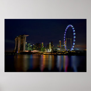 Affiche Skyline Singapour Extraordinaire par nuit