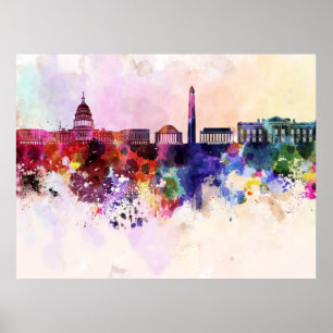 Affiche Skyline Washington DC en aquarelle arrière - plan