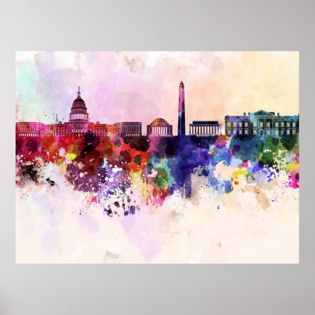 Affiche Skyline Washington DC en aquarelle arrière - plan (Devant)