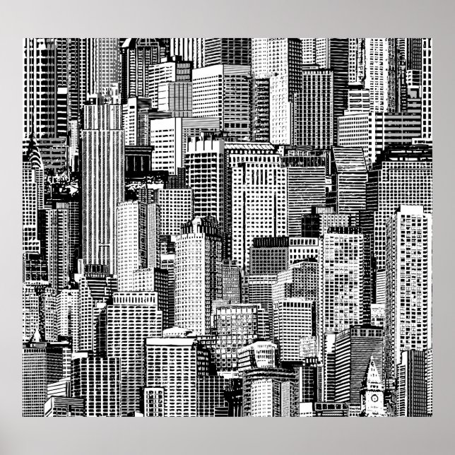 Affiche Skyscraper City Texture Isométrique sans fil (Devant)