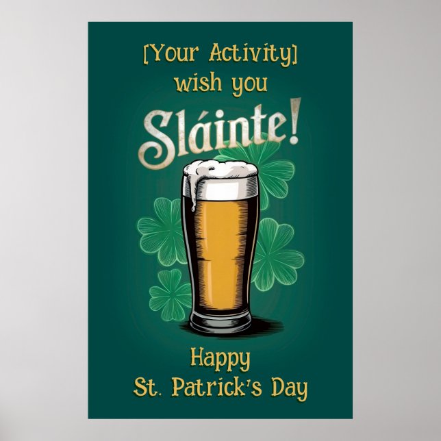 Affiche Slàinte ! Verre de bière de la Saint-Patrick sur f (Devant)