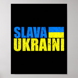 Affiche Slava Ukraini Couleurs du drapeau ukrainien en dét