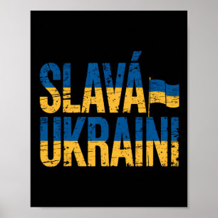 Affiche Slava Ukraini Couleurs du drapeau ukrainien Rétro