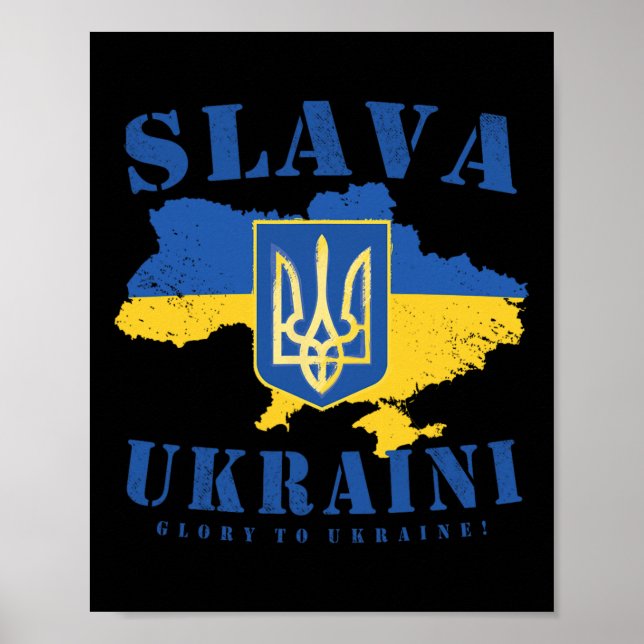 Affiche Slava Ukraïni Drapeau ukrainien Tryzoub Gloire à l (Devant)
