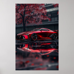 Affiche Sleek Red Nissan GTR 2028 Concept Voiture Vue Côté