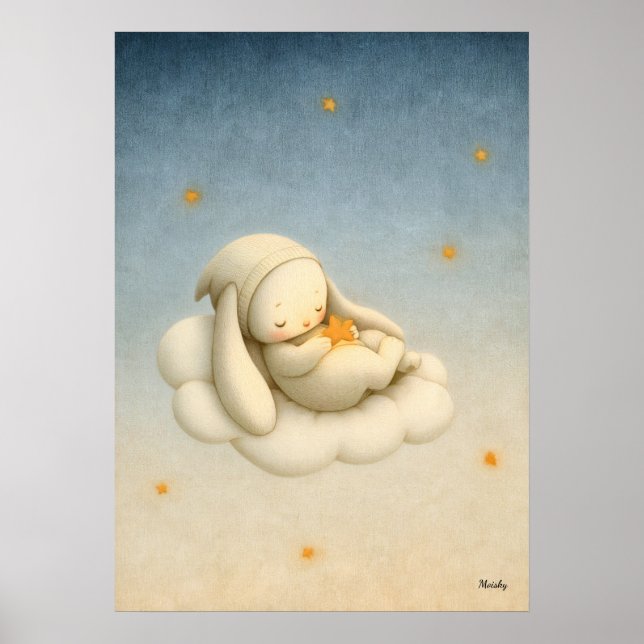 Affiche Sleeping Bunny Cloud Nursery Baby Illustration (Devant)