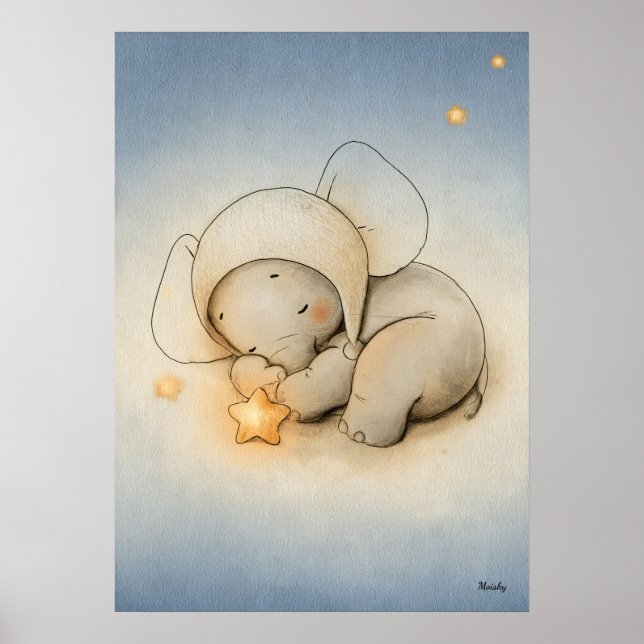 Affiche Sleeping Elephant Nursery Baby Illustration (Devant)