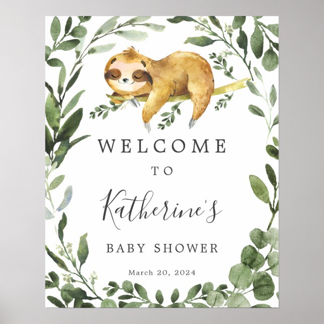 Affiche Sleeping Sloth Baby Shower Welcome Sign (Devant)