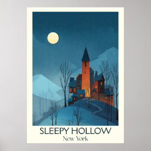 Affiche Sleepy Hollow New York Vintage Village Éffrayant A
