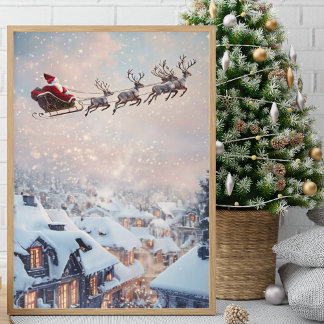 Affiche Sleigh et Flying Reindeer de père Noël
