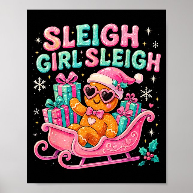 Affiche Sleigh Girl Cute Gingerbread Christmas Art  (Devant)