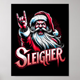 Affiche Sleigher Hail Père Noël Heavy Metal Noël Pour Homm