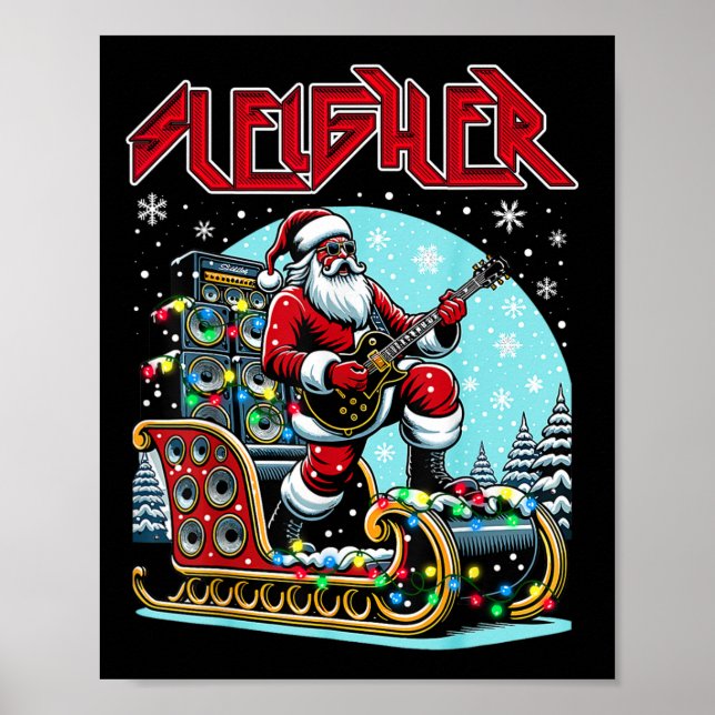 Affiche Sleigher Hail Père Noël Lourd Metal Christmas Rock (Devant)