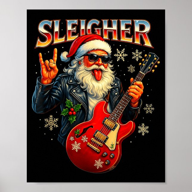 Affiche Sleigher Rock Santa Funny Metal Christmas Design  (Devant)