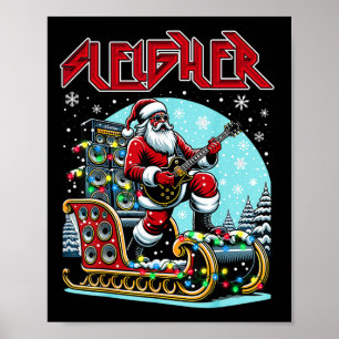 Affiche Sleigher Salut Santa Heavy Metal Rock de Noël Xma