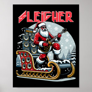 Affiche Sleigher Salut Santa Heavy Metal Rock de Noël Xma