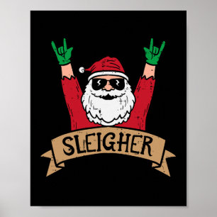 Affiche Sleighter de Noël Père Noël Rock Xmas Rocker Homme